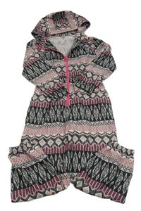 Čierno-béžovo-ružová vzorovaná šušťáková kombinéza s kapucňou Tu