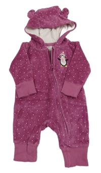 Fuchsiová bodkovaná á zamatová kombinéza s tučňákem a kapucňou Orsolino