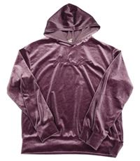 Fialová zamatová mikina s nápisom a kapucňou Shein