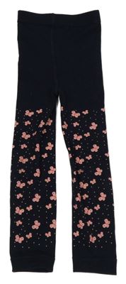 Tmavomodré thermo punčochové legíny s motýly a puntíky Ergee