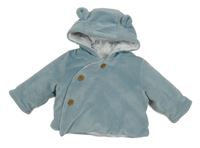 Modrá plyšová zateplená prepínaci mikina s kapucňou s uškami Tu