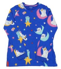 Modré pyžamové triko s kočkami a hvězdami M&S