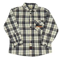 Krémovo-tmavomodro-modrá kostkovaná košile s nápisem