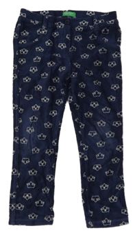 Tmavomodré zamatové rebrované tregíny s korunkami Benetton