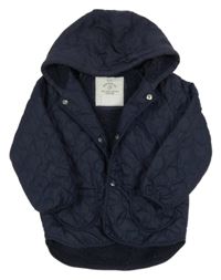 Tmavomodrá prošívaná šusťáková zateplená bunda s teplákovou kapucí George