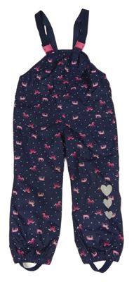 Tmavomodré šusťákové podšité laclové kalhoty s koňmi Topolino