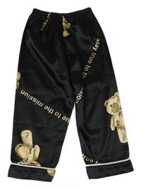 Čierne saténové pyžamové nohavice s medveďmi Shein