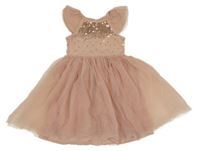 Starorůžové bavlněno/tylové šaty s flitry Primark