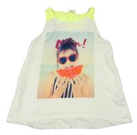 Bielo-neónově žltý top s dívkou Zara