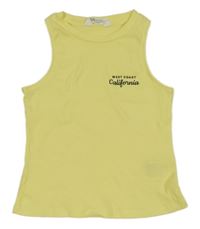 Žltý rebrovaný top s nápisom H&M