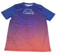 Modro-červené vzorované sportovní tričko s potiskem