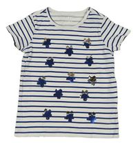 Bielo-modré pruhované tričko s hvězdami z překlápěcích flitrů Tchibo
