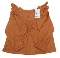 Nové - Hnedá blúzka s volániky s madeirou H&M