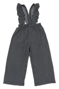 Čierno-biele kockované ľahké culottes a trakami Shein