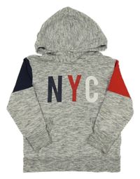Sivo-červeno-tmavomodrá mikina s písmeny a kapucňou H&M