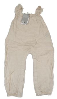 Nové - Béžový lněný kalhotový overal s volánky H&M