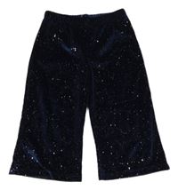 Tmavomodré trblietavé zamatové culottes nohavice Dunnes