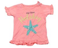 Neónově ružové tričko s nápisom a hvězdicí Pep&Co