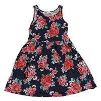 Tmavomodro-červené kvetované šaty H&M
