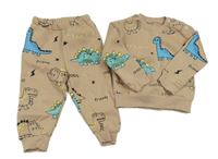 2 set - Béžová mikina s dinosaury + tepláky 