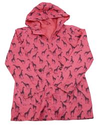 Ružová šušťáková jarná parka s žirafami  a kapucňou St. Bernard