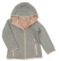 Šedo-růžová pletená zateplená propínací mikina s kapucí Kiki&Koko