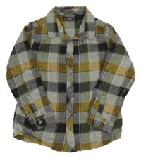 Sivo-kaki-tmavomodrá kockovaná košeľa Matalan