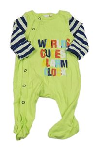 Zelený overal s nápisom a pruhovanymi rukávy Bluezoo