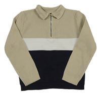 Béžovo-tmavomodré úpletové polo triko River Island