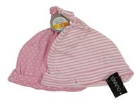 Nové - 2x čepice - růžová puntíkatá + růžová pruhovaná dunnes 
