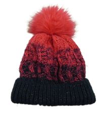 Ružovo-tmavomodrá pletená čapica s brmbolcom Topolino