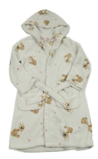 Bílý chlupatý župan s králíky a kapucí 