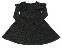 Čierne trblietavé úpletové šaty s volánikom F&F