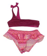 Růžovo-tmavorůžové třpytivé plavky 