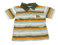 Oranžovo-kaki-modré pruhované polo tričko