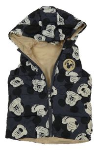 Tmavomodrá šusťáková zateplená vesta s Minnie a kapucí Disney