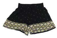 Čierne ľahké kraťasy s bielo-žltým vzorom Yigga