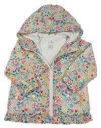 Bílo-barevná květovaná šusťáková jarní bunda s kapucí Matalan
