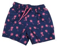 Tmavomodro-ružové plážové kraťasy s palmami Primark