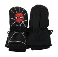 Černé šusťákové zateplené palcové rukavice se Spidermenam 
