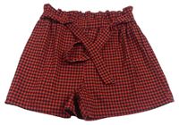 Červeno-čierne vzorované úpletové kraťasy s opaskom Primark