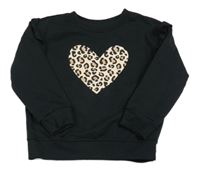 Čierna mikina so srdcem s leopardím vzorom Sinsay