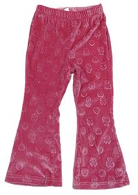 Růžové sametové flare legíny se srdíčky a mašlemi Shein