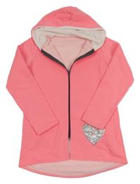 Neónově ružová prepínaci mikina s nápisom a kapucňou