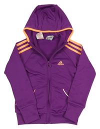 Fialová propínací sportovní mikina s pruhy a kapucí Adidas