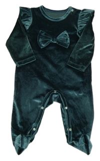 Petrolejový zamatový overal s mašlou a volánikmi Shein