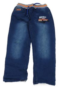 Tmavomodro-oranžové teplákové rifle s autom a úpletovým pasom Kiki&Koko