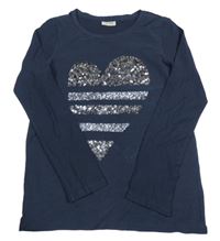 Tmavomodré triko se srdcem z flitrů Next