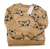 Nové - Hnedá fleecová mikina s gepardy Pep&Co