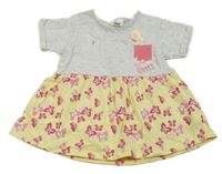 Svetlošedá -žlto-ružové šaty s motýlikmi Ergee